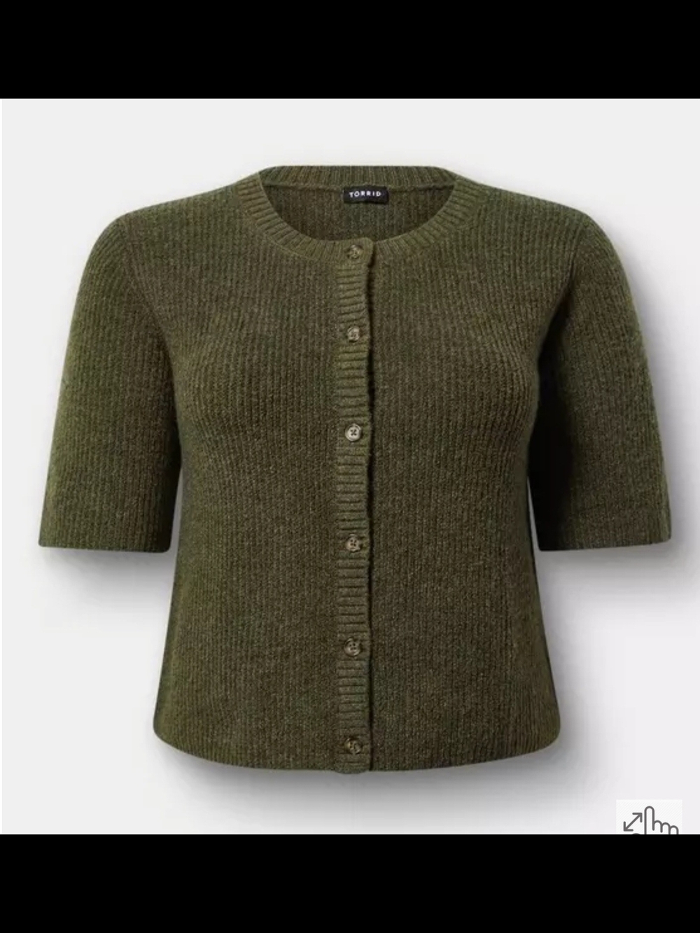 Torrid Olive Green Short-Sleeve Cashmere Button Cardigan Sweater